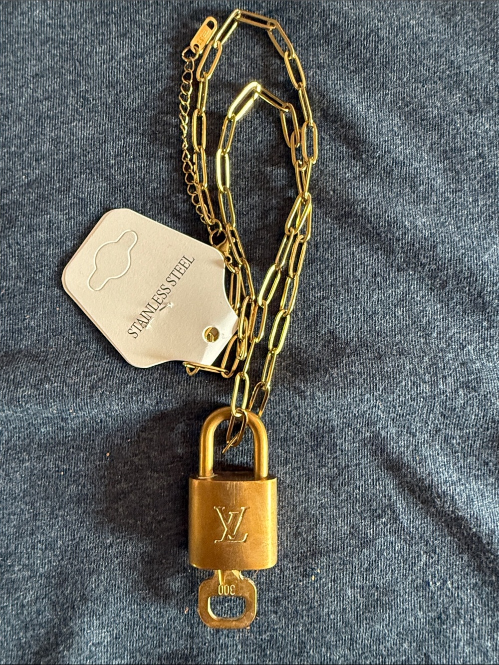 Louis Vuitton Gold Lock & Key Padlock Pendant Necklace